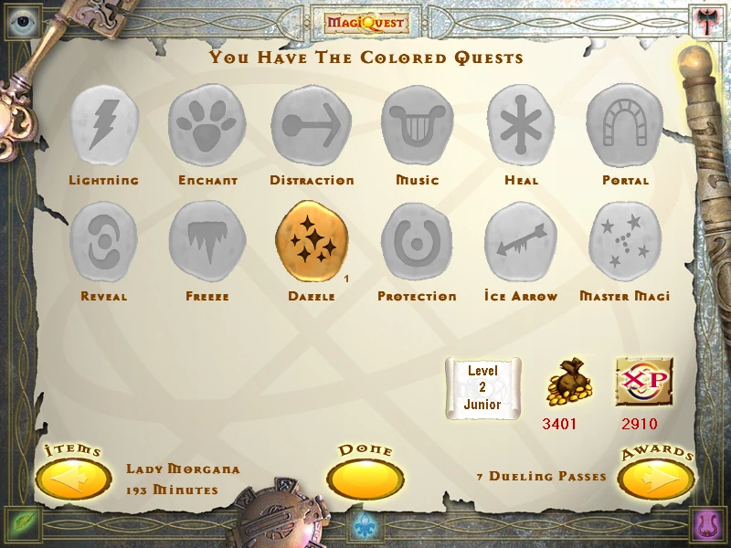 An early picture of the quests menu, showcasing some runes.